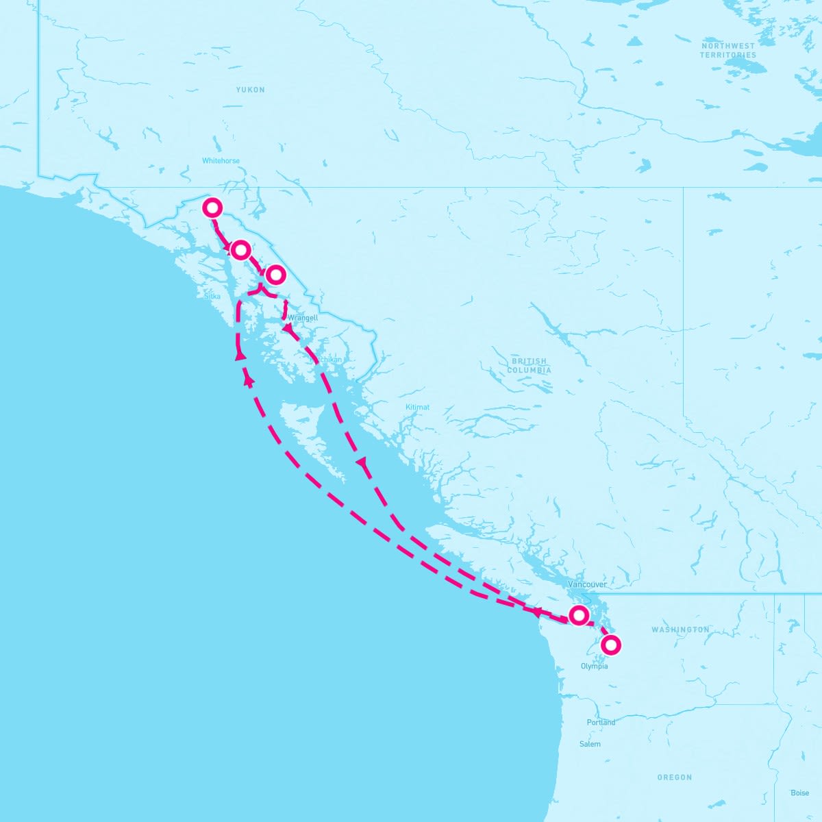 Ovation of the Seas itinerary map for August 16, 2024 (7 nights)
