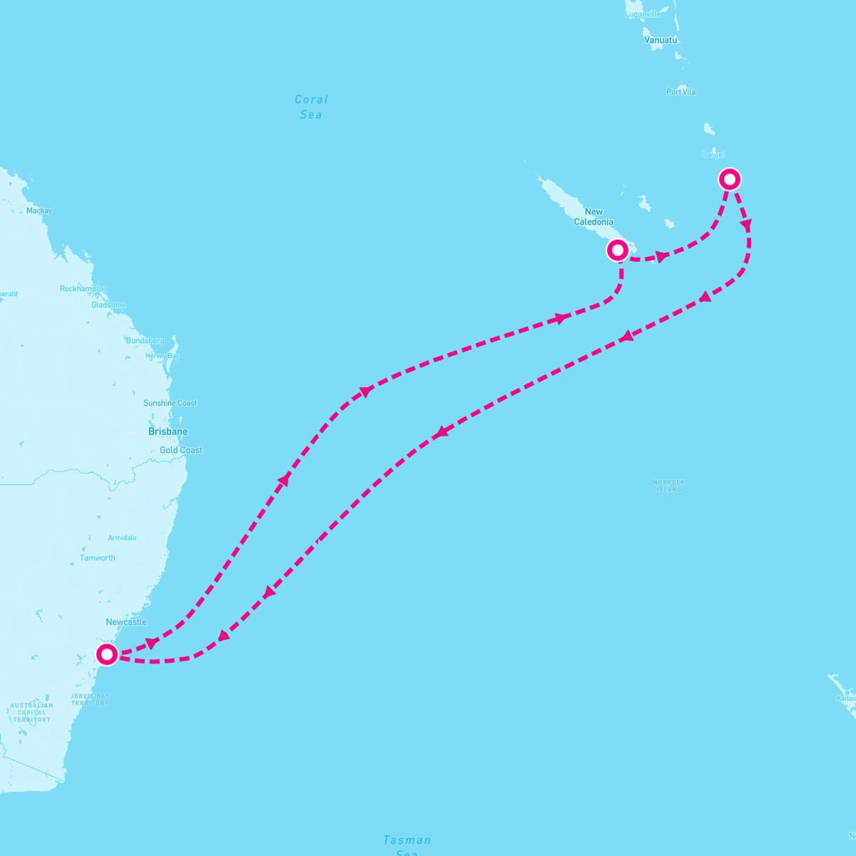 Ovation of the Seas itinerary map for December 8, 2024 (7 nights)