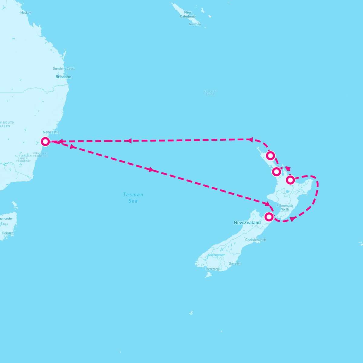 Ovation of the Seas itinerary map for December 28, 2024 (10 nights)