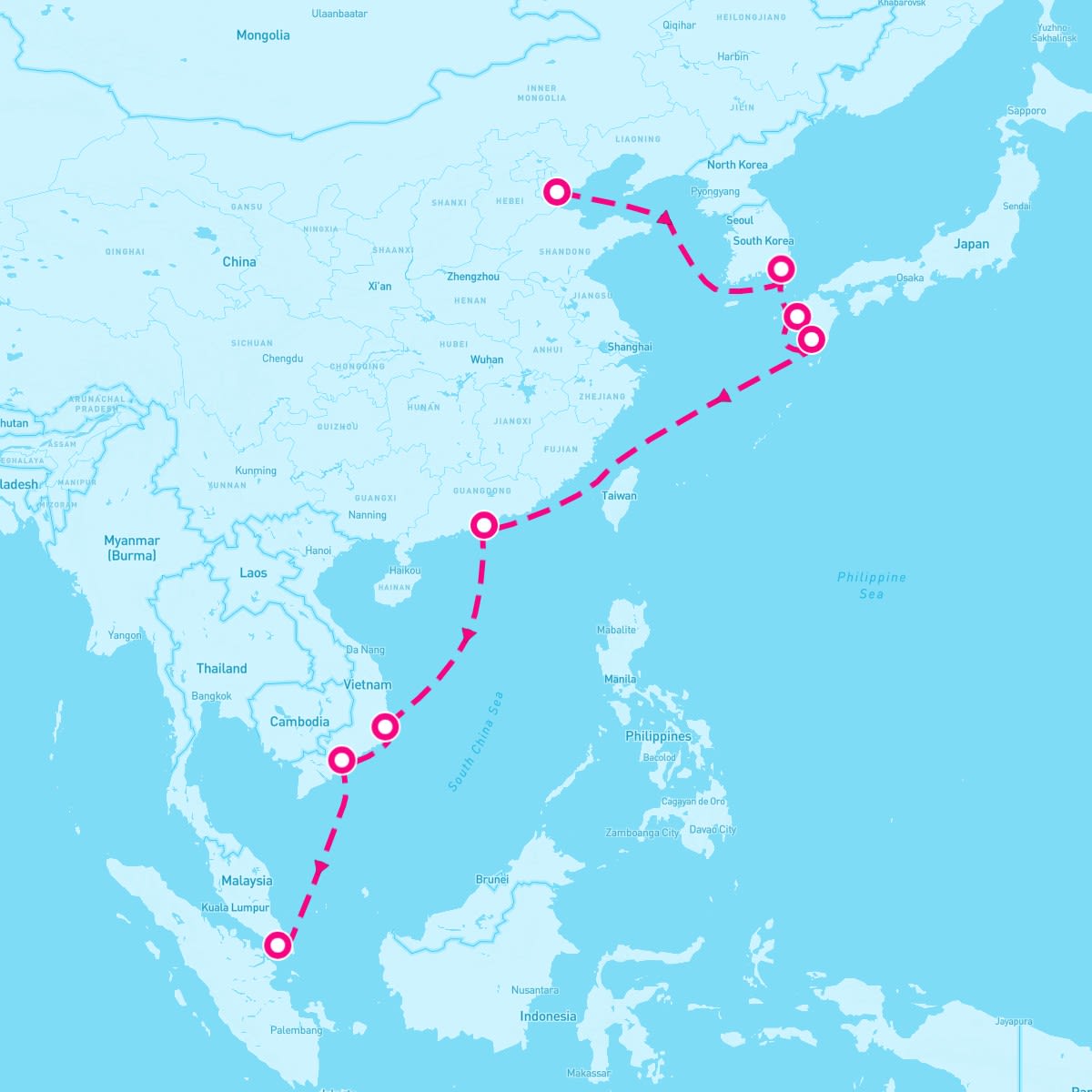 Ovation of the Seas itinerary map for October 8, 2025 (12 nights)