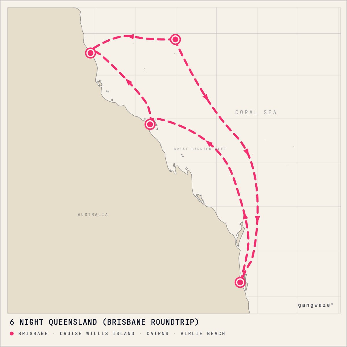 Ovation of the Seas itinerary map for December 4, 2027 (6 nights)