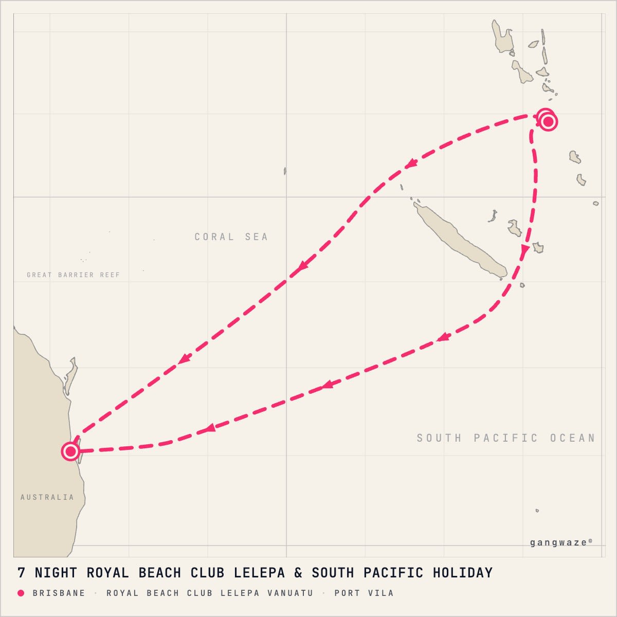 Ovation of the Seas itinerary map for December 21, 2027 (7 nights)