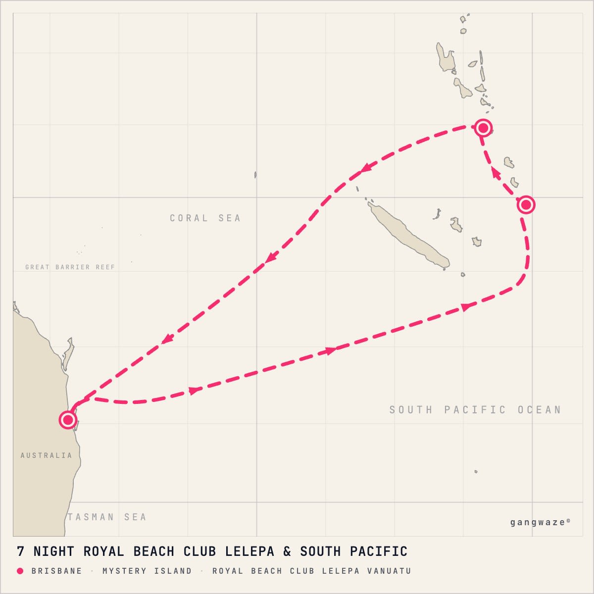 Ovation of the Seas itinerary map for January 7, 2028 (7 nights)