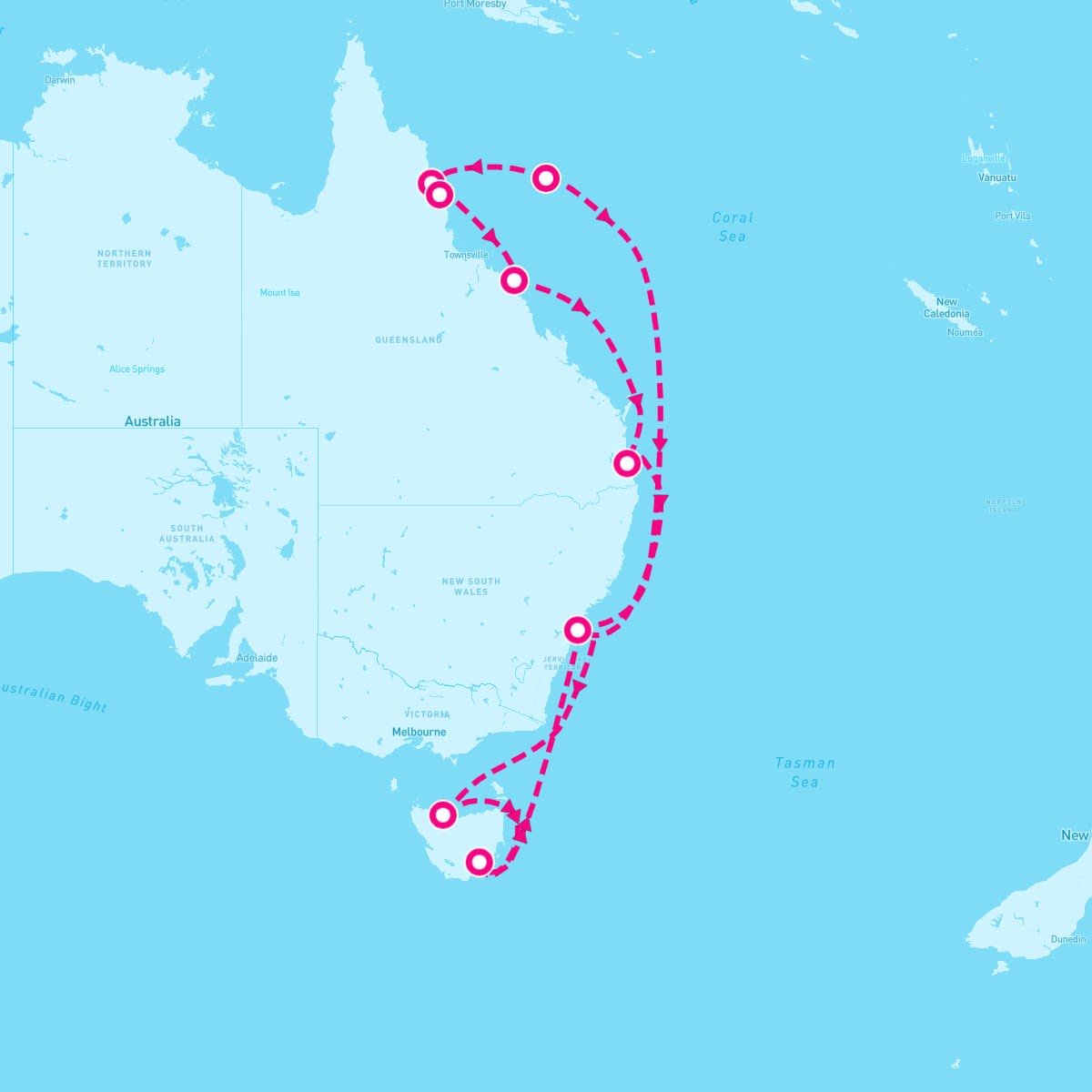 Queen Elizabeth itinerary map for January 15, 2024 (17 nights)