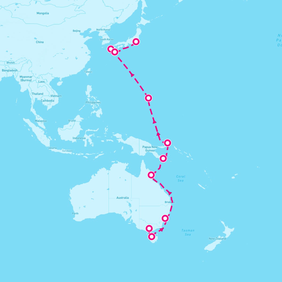 Queen Elizabeth itinerary map for March 7, 2024 (21 nights)