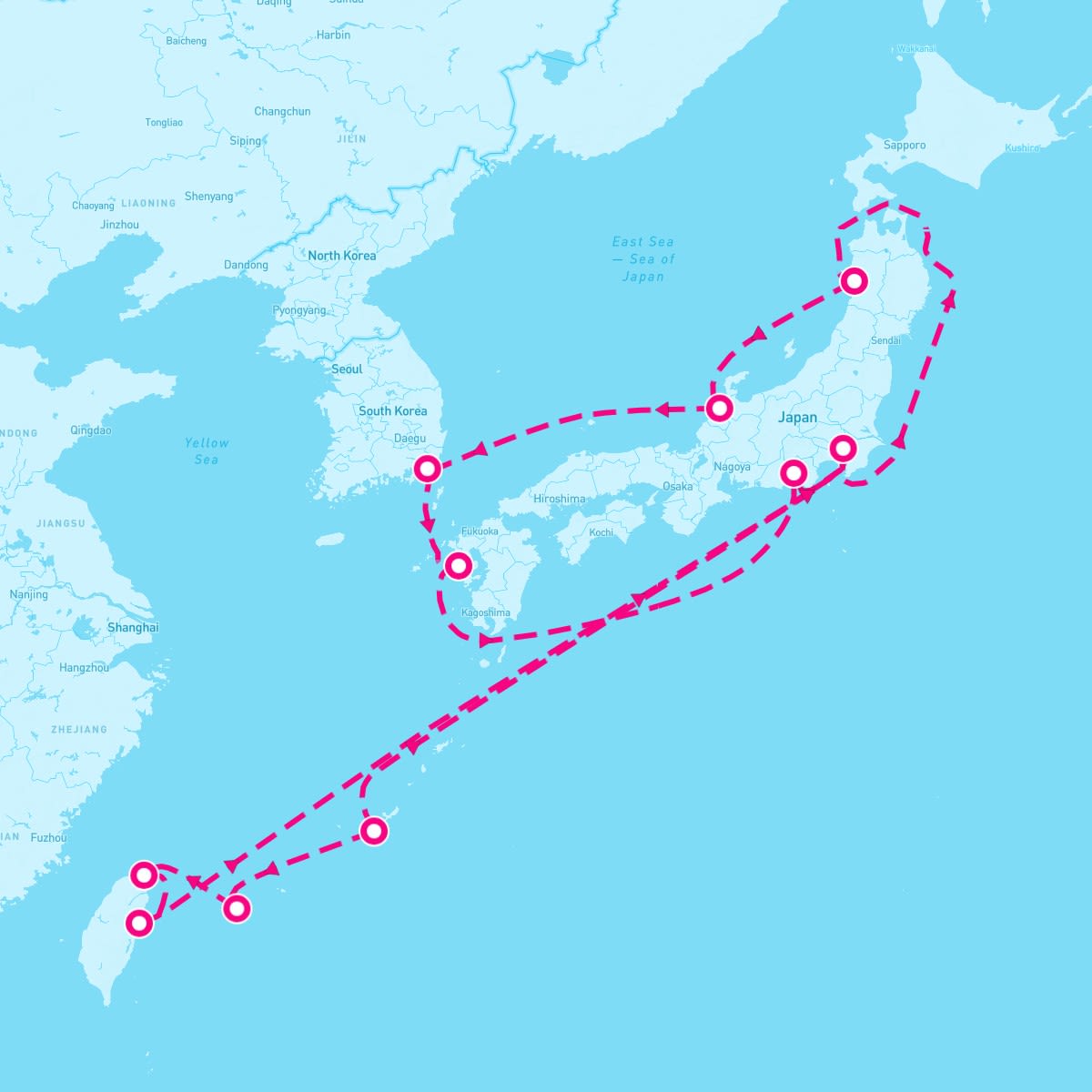 Queen Elizabeth itinerary map for March 28, 2024 (19 nights)