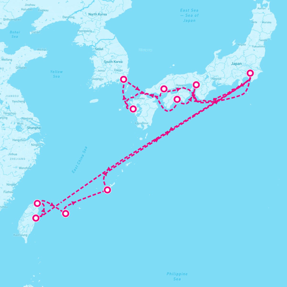 Queen Elizabeth itinerary map for April 7, 2024 (19 nights)