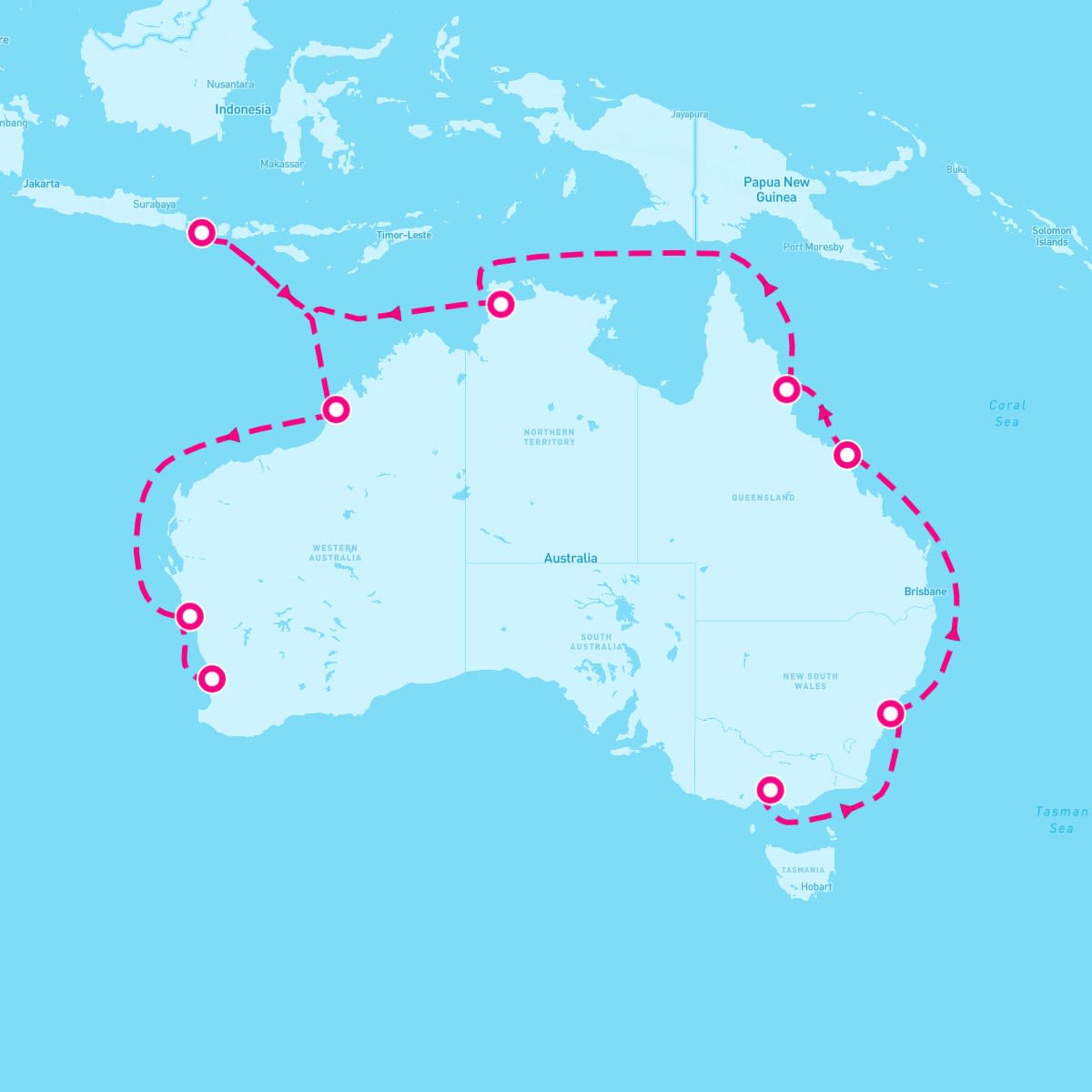 Queen Elizabeth itinerary map for October 16, 2024 (20 nights)