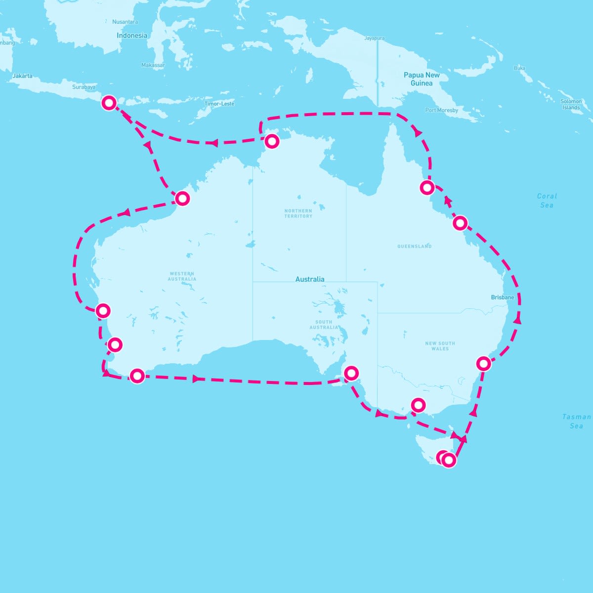 Queen Elizabeth itinerary map for October 18, 2024 (30 nights)