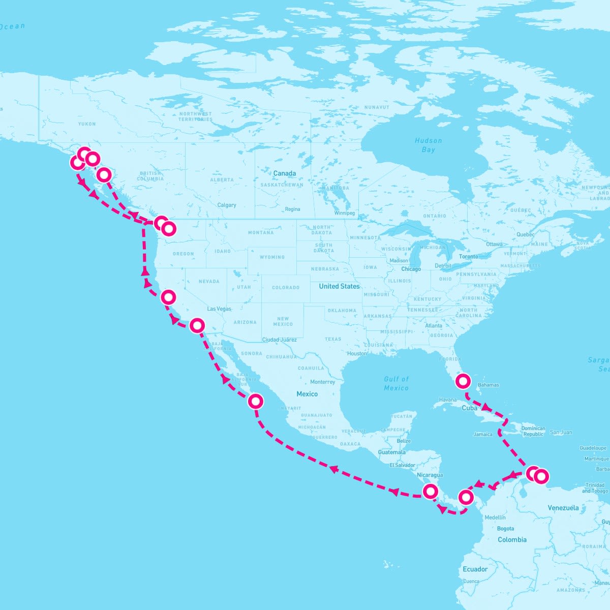 Queen Elizabeth itinerary map for September 18, 2025 (28 nights)