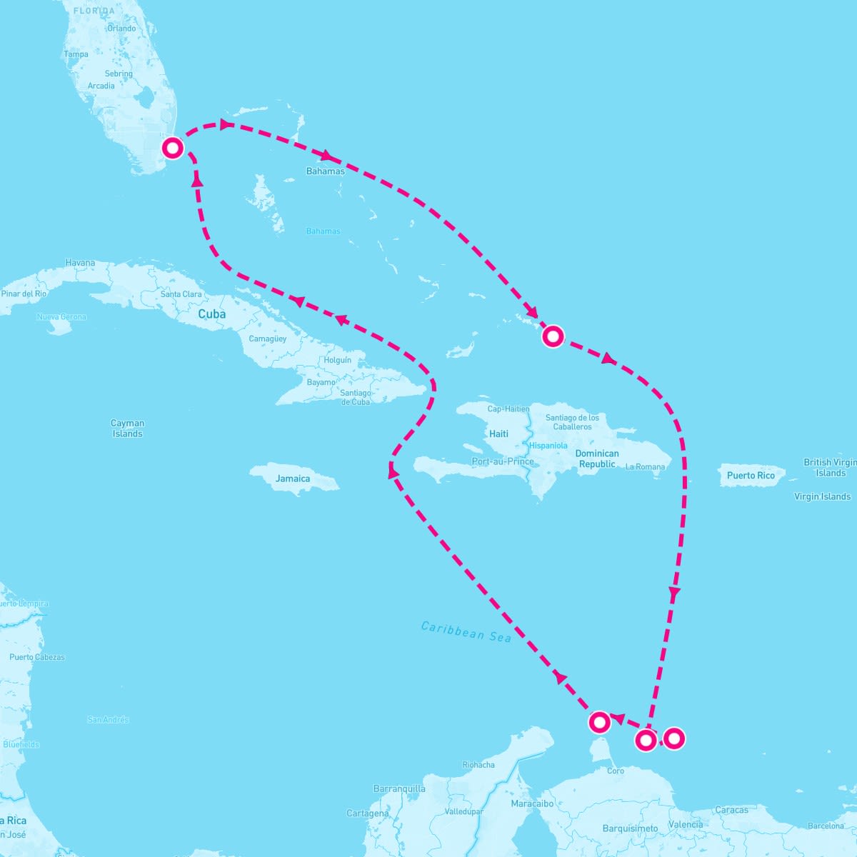 Queen Elizabeth itinerary map for January 19, 2027