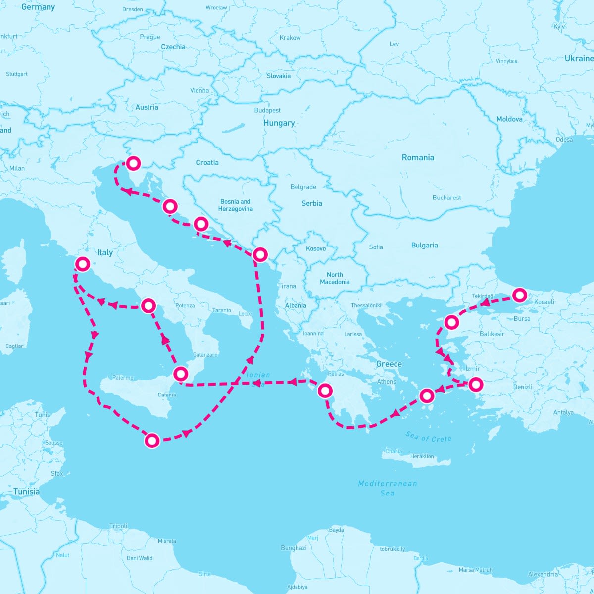 Queen Elizabeth itinerary map for May 21, 2027
