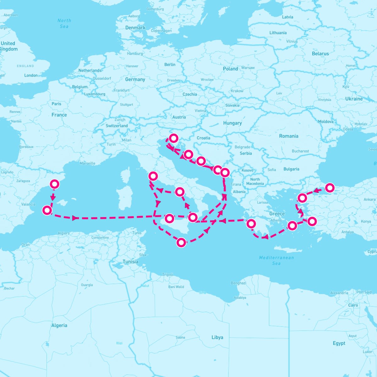 Queen Elizabeth itinerary map for May 21, 2027