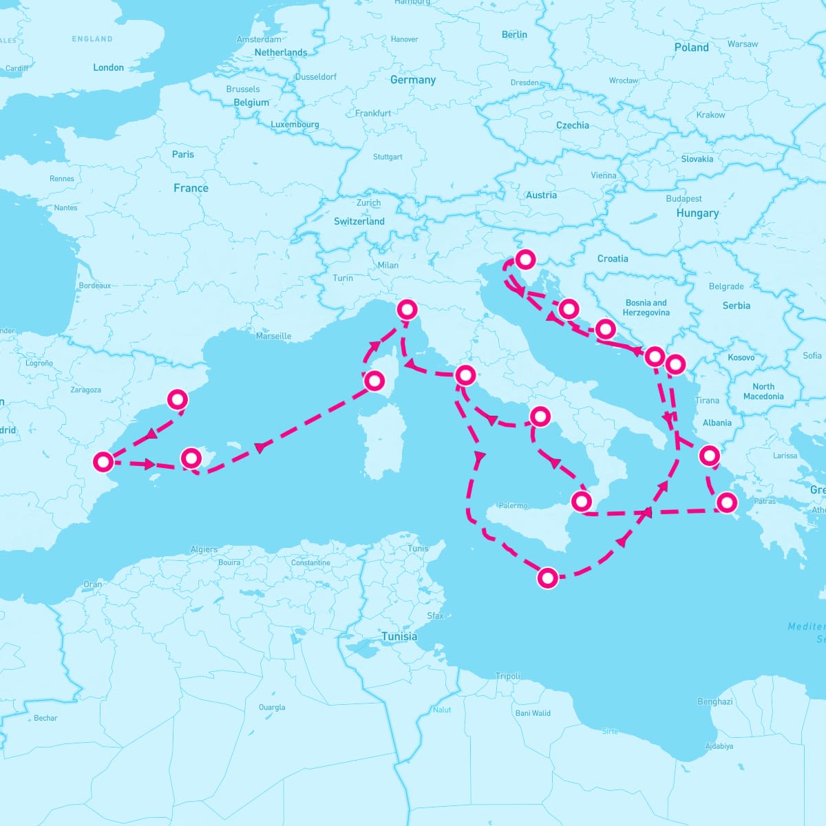Queen Elizabeth itinerary map for June 11, 2027