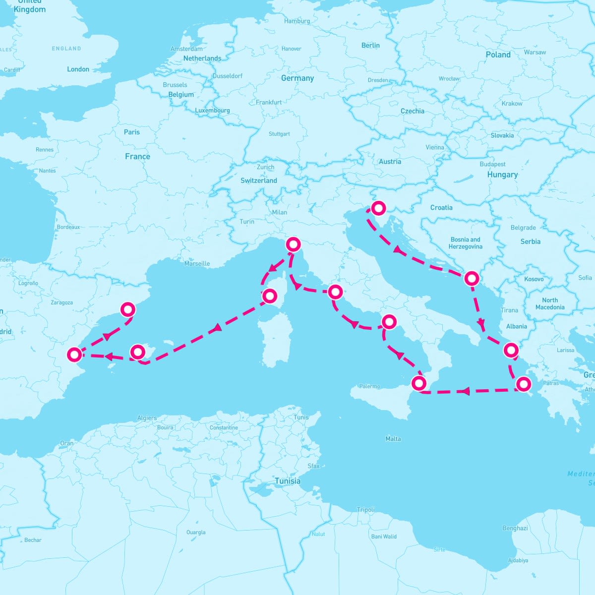 Queen Elizabeth itinerary map for August 6, 2027