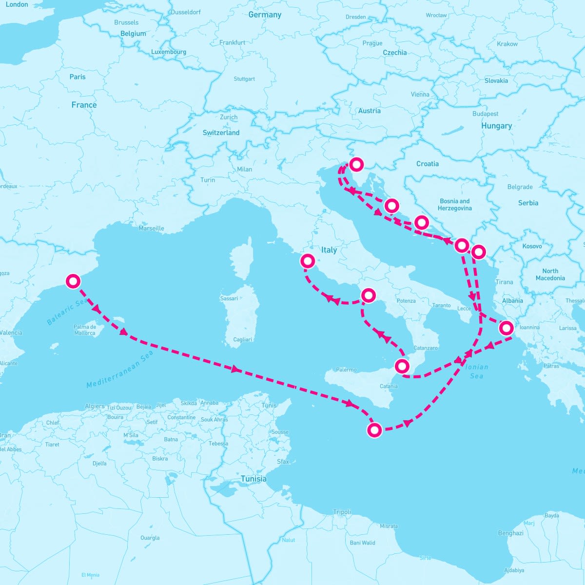 Queen Elizabeth itinerary map for August 20, 2027