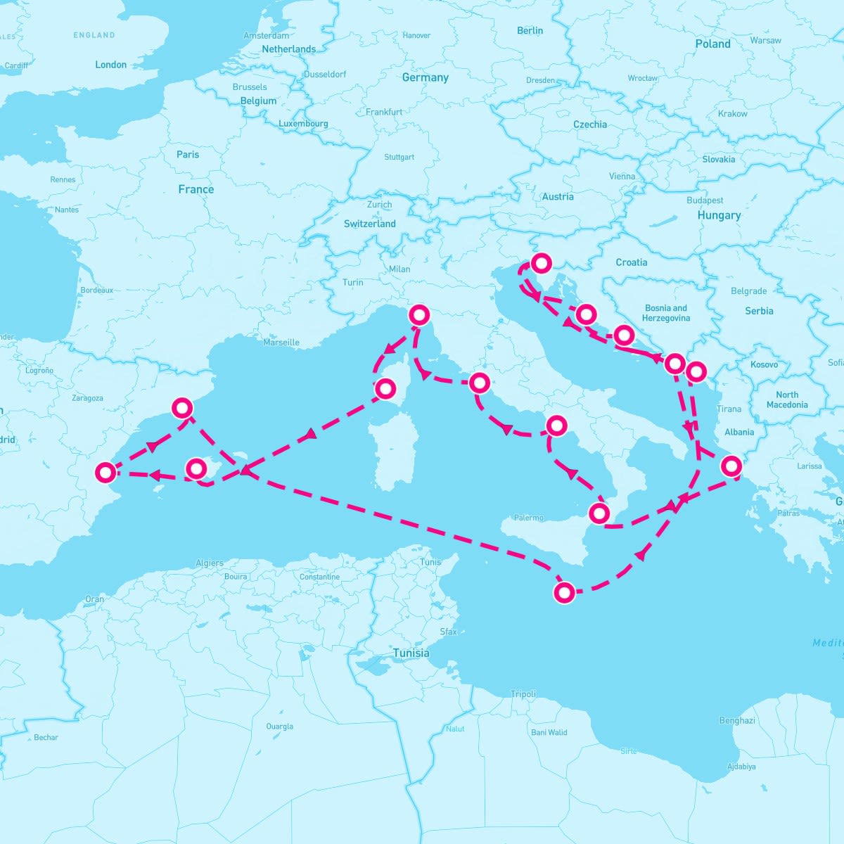 Queen Elizabeth itinerary map for August 27, 2027