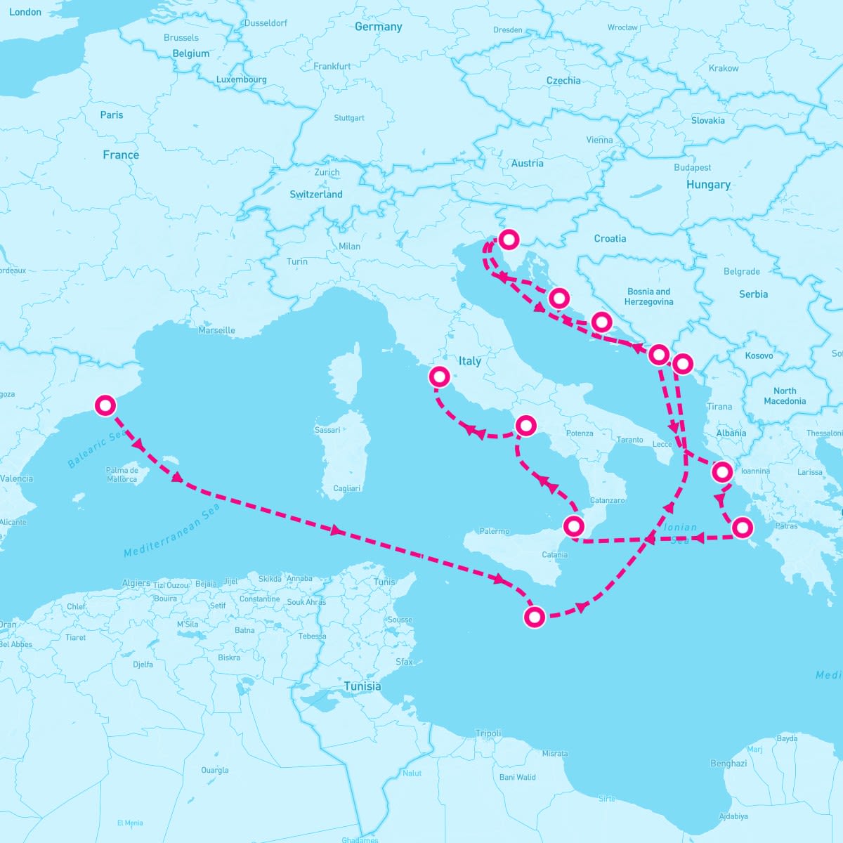 Queen Elizabeth itinerary map for September 10, 2027