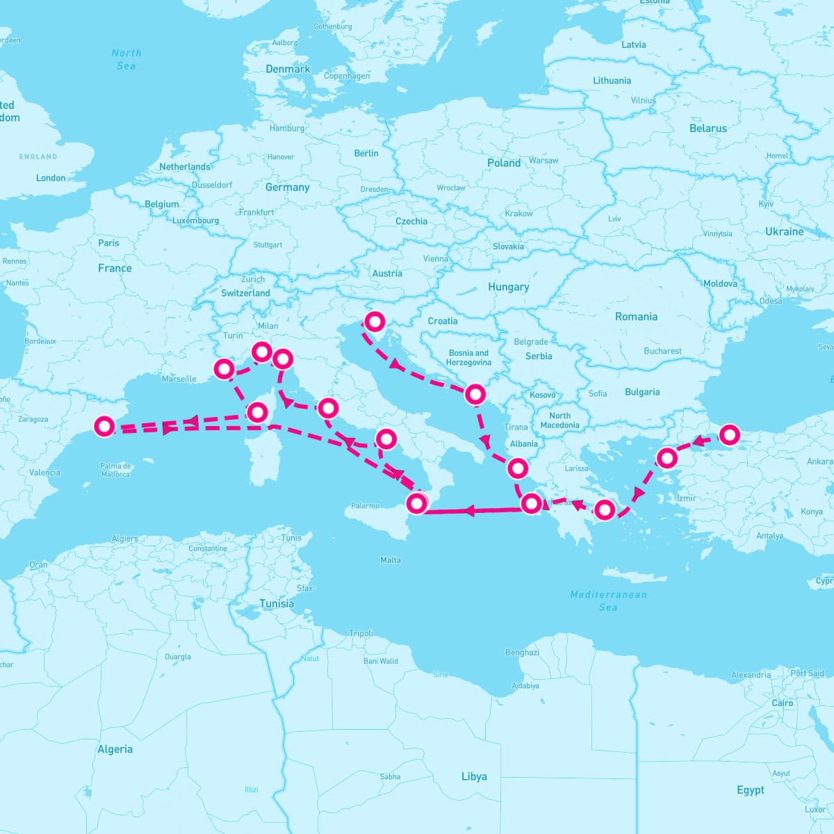 Queen Elizabeth itinerary map for September 17, 2027
