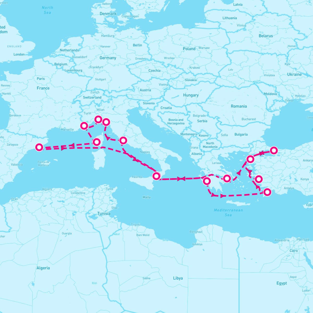 Queen Elizabeth itinerary map for September 24, 2027