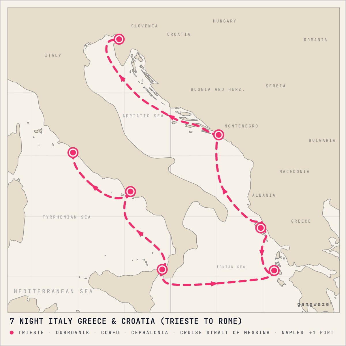 Queen Elizabeth itinerary map for July 7, 2028 (7 nights)