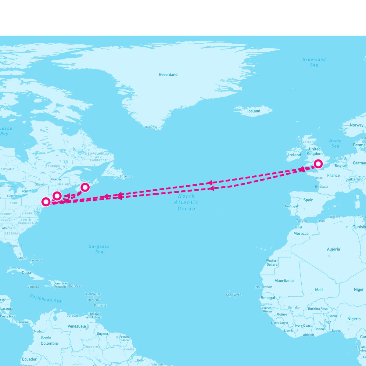 Queen Mary 2 itinerary map for June 23, 2024 (21 nights)