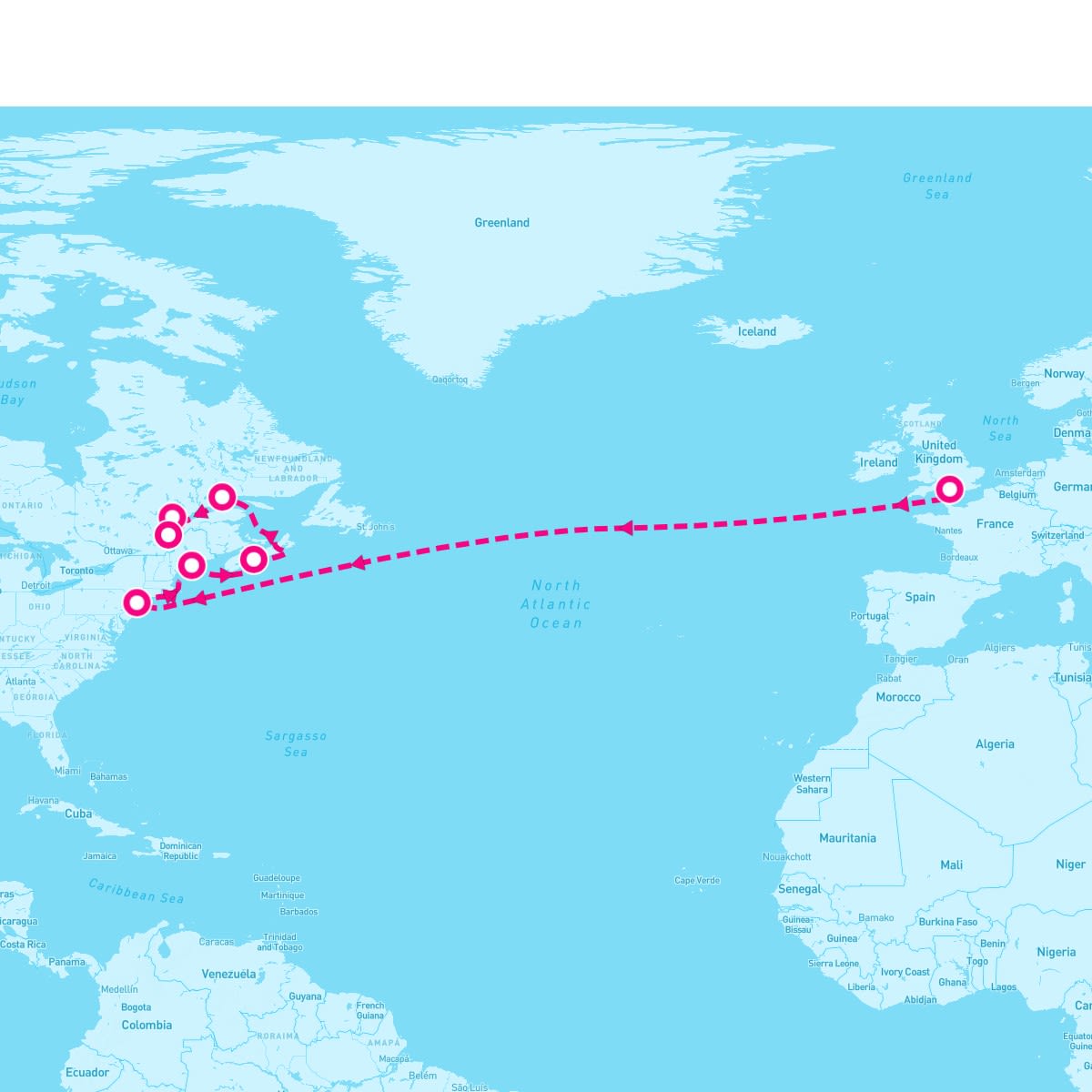 Queen Mary 2 itinerary map for September 15, 2024 (14 nights)
