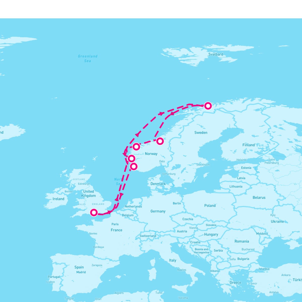 Queen Mary 2 itinerary map for November 1, 2024 (12 nights)