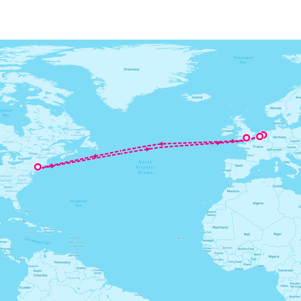 Queen Mary 2 itinerary map for December 3, 2024 (19 nights)