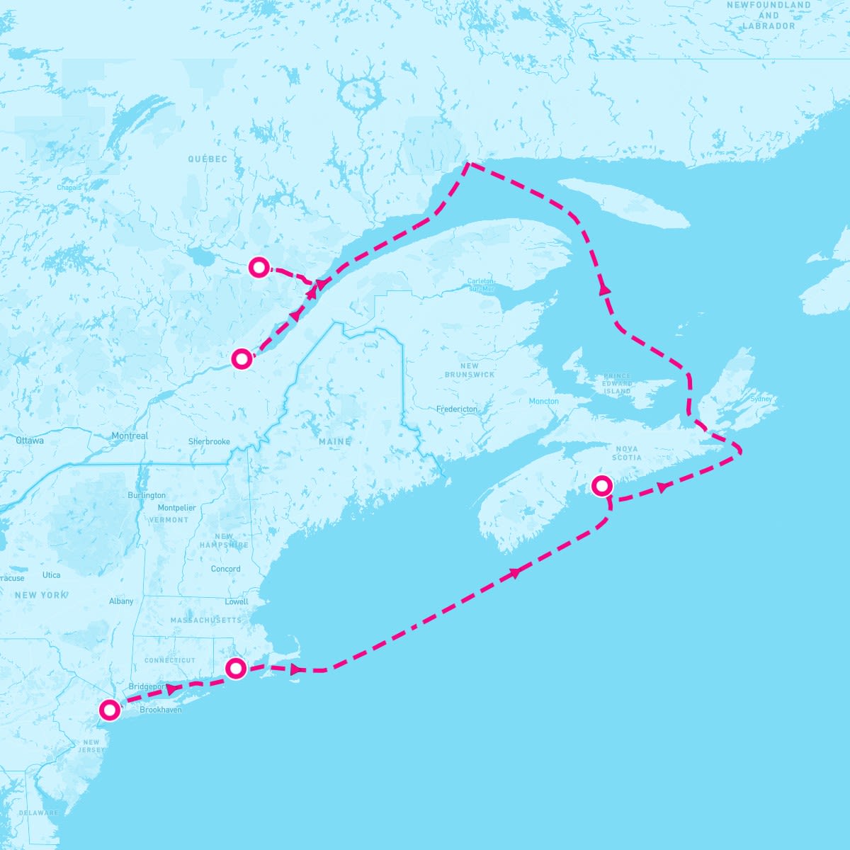 Queen Mary 2 itinerary map for October 3, 2025 (7 nights)