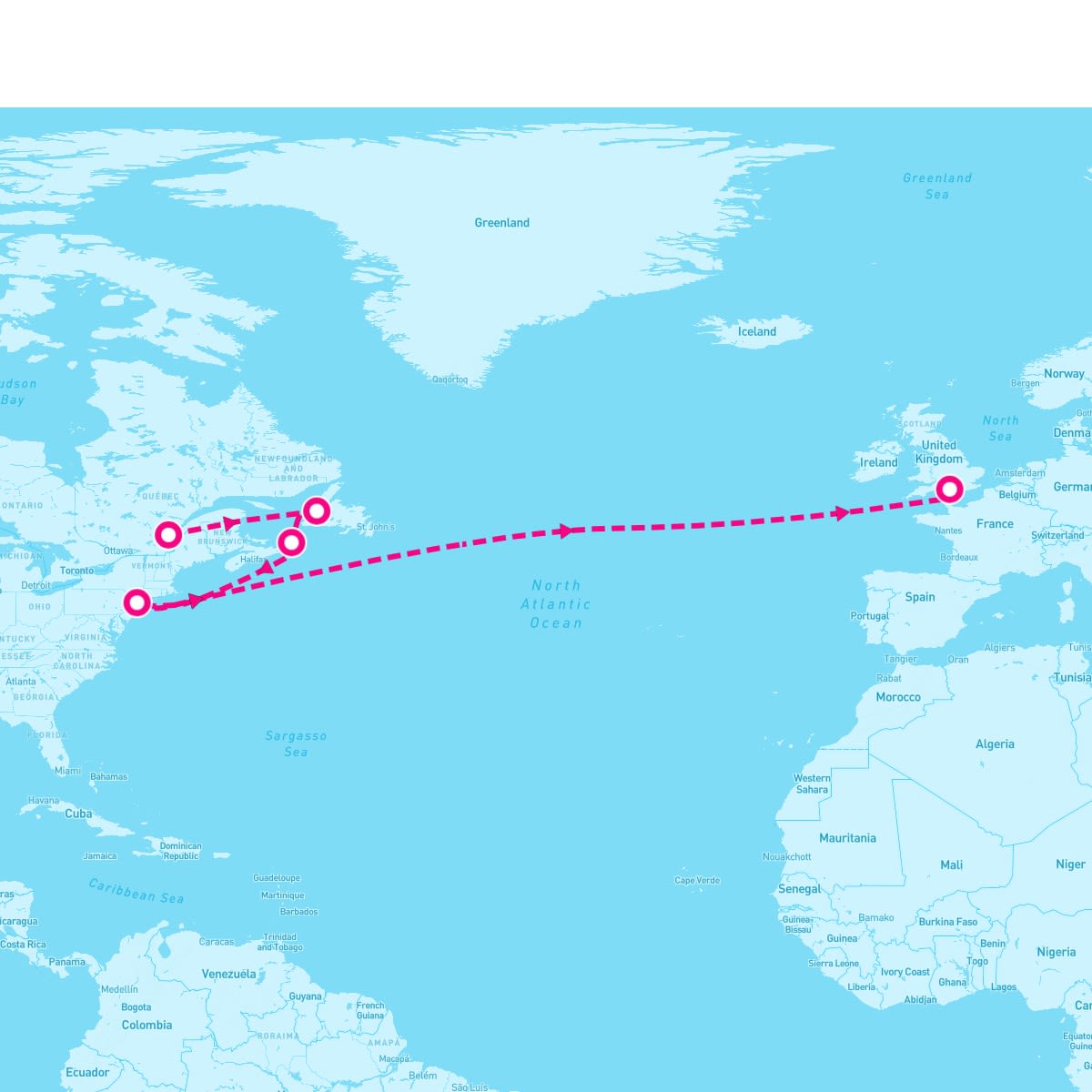 Queen Mary 2 itinerary map for October 10, 2025 (14 nights)