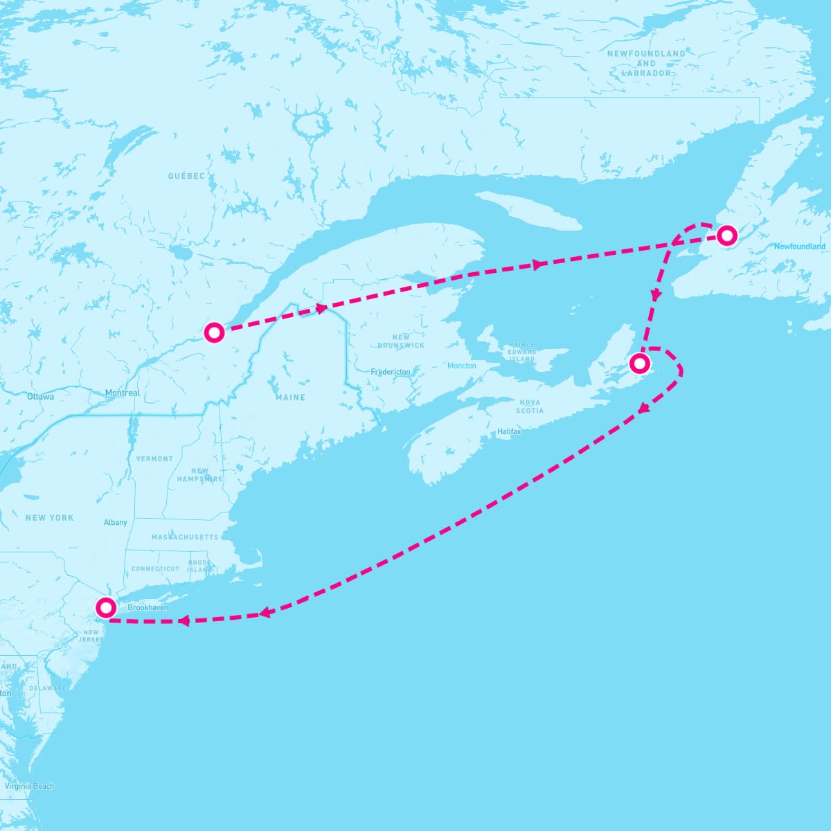 Queen Mary 2 itinerary map for October 10, 2025 (7 nights)