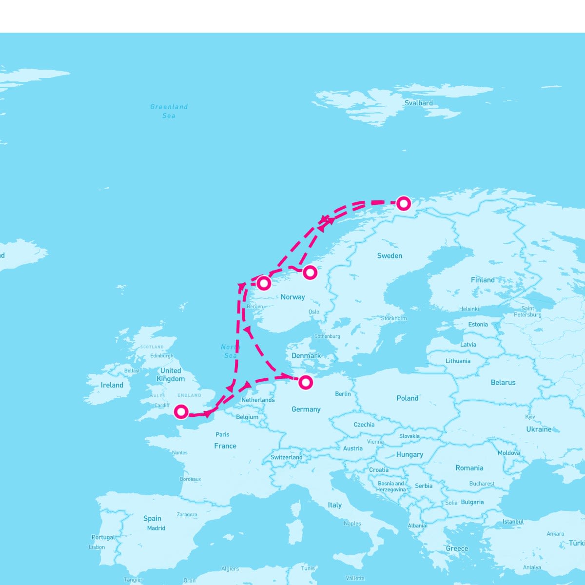 Queen Mary 2 itinerary map for November 7, 2025 (12 nights)
