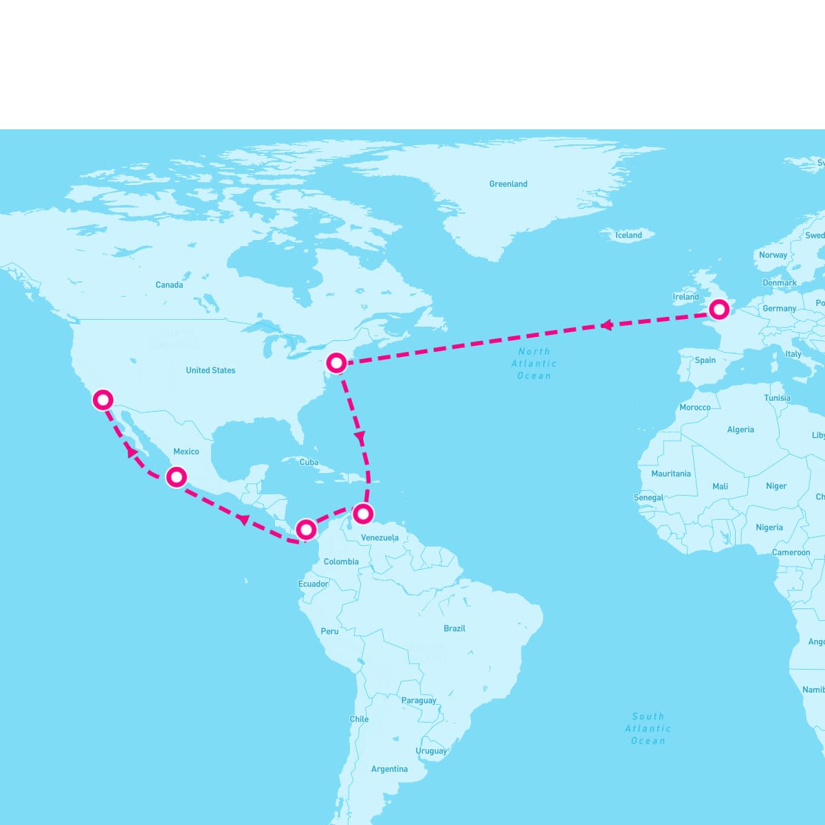 Southampton to Los Angeles, United States