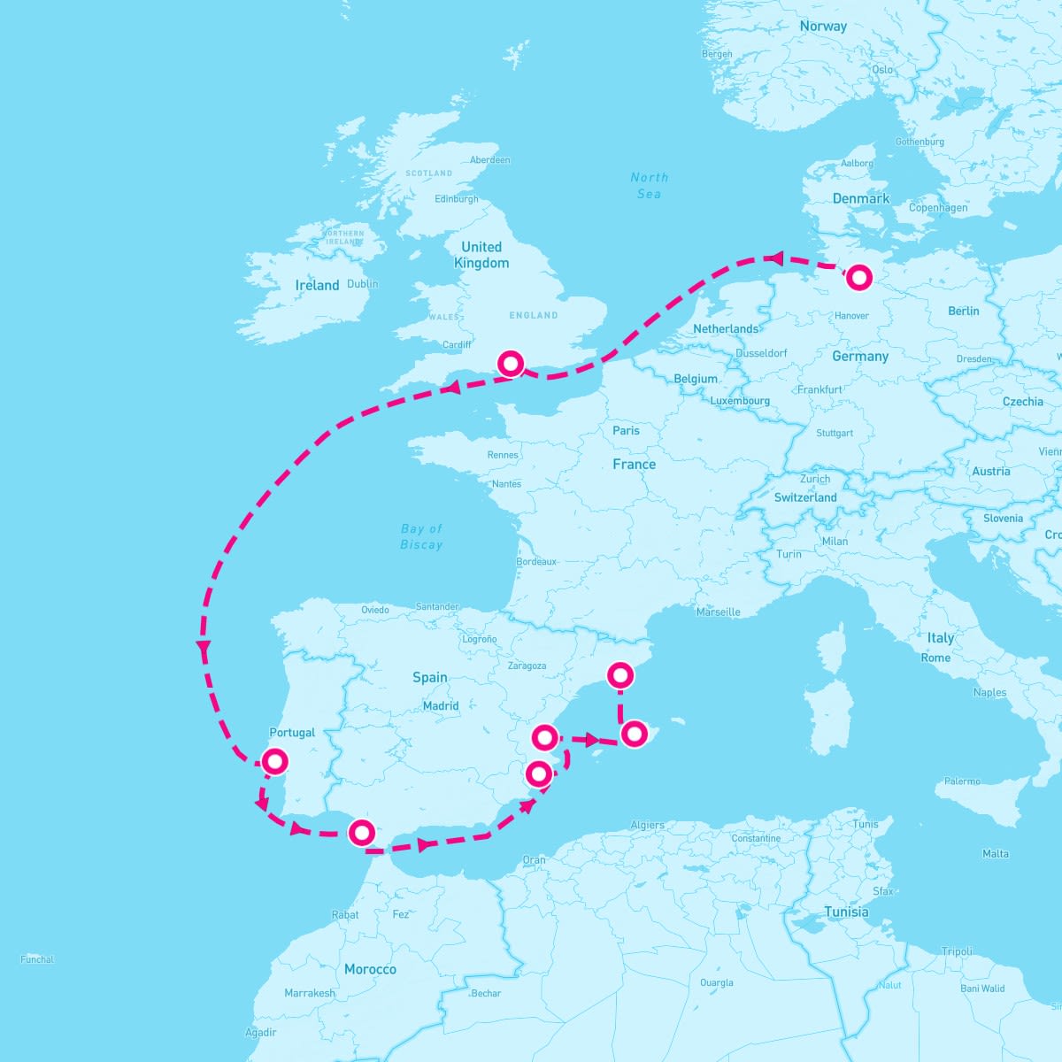 Queen Victoria itinerary map for May 2, 2027
