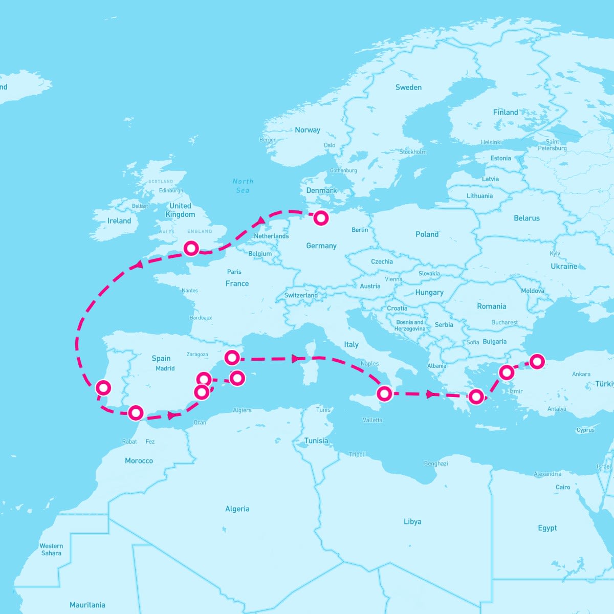 Queen Victoria itinerary map for May 2, 2027