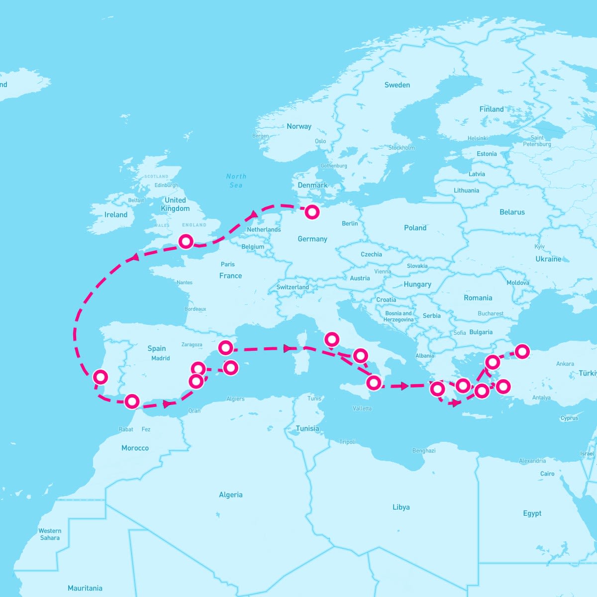 Queen Victoria itinerary map for May 2, 2027