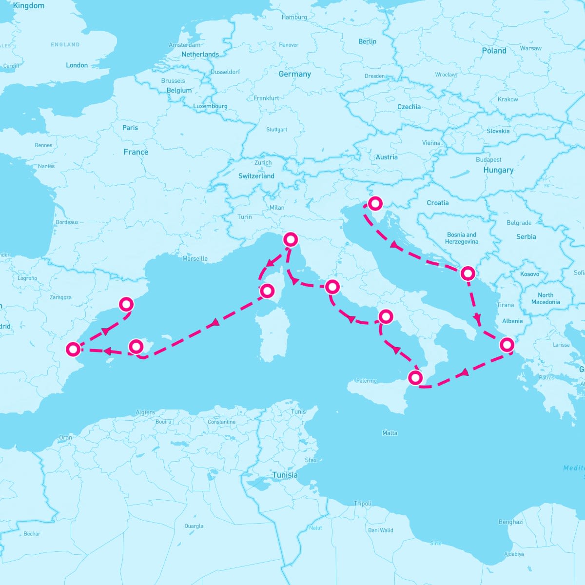 Queen Victoria itinerary map for August 27, 2027