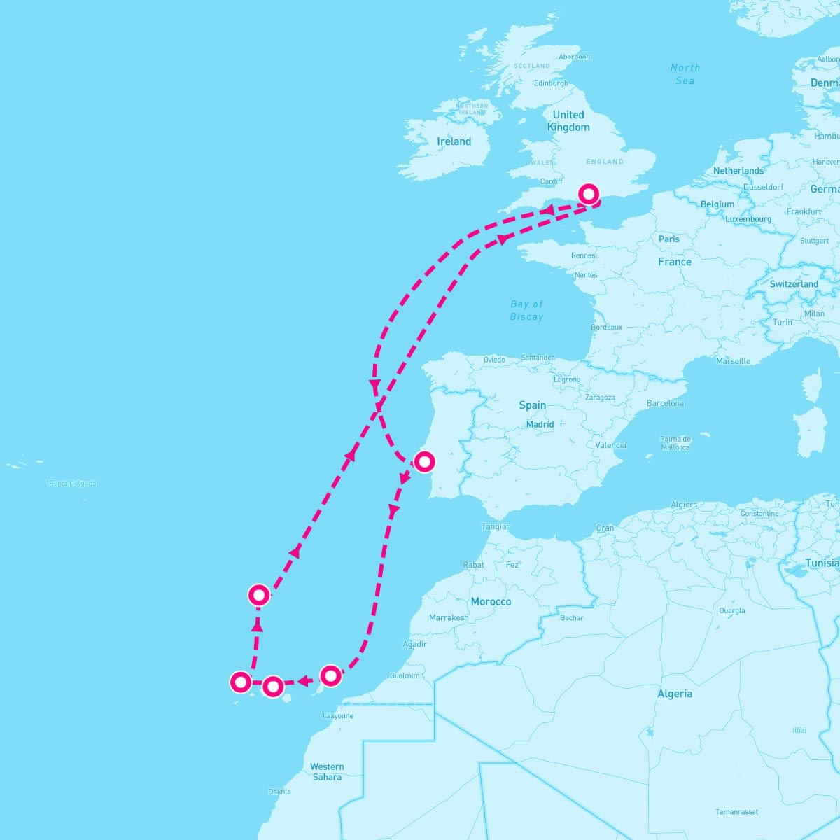 Queen Victoria itinerary map for December 15, 2027