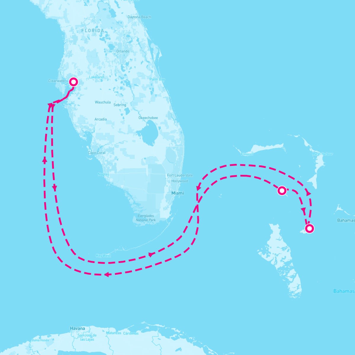 Radiance of the Seas itinerary map for December 23, 2023 (5 nights)