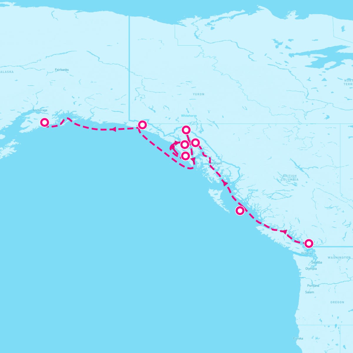 Radiance of the Seas itinerary map for August 23, 2024 (7 nights)