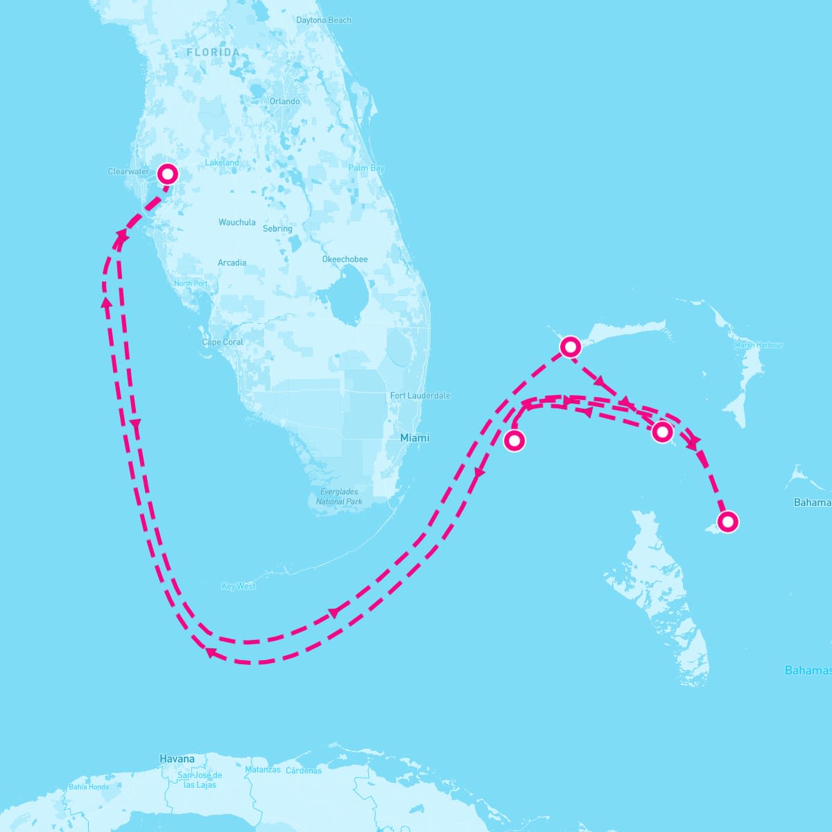Radiance of the Seas itinerary map for January 4, 2025 (7 nights)