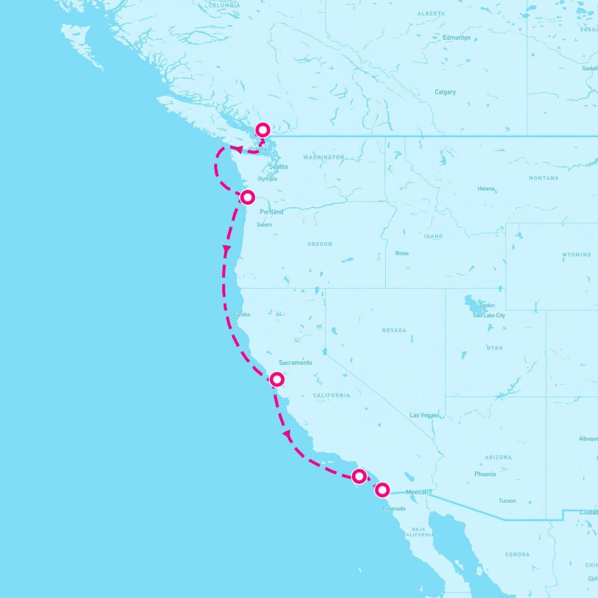 Radiance of the Seas itinerary map for September 26, 2025 (8 nights)