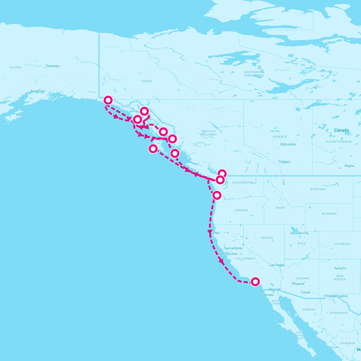 Regatta itinerary map for September 14, 2024 (12 nights)