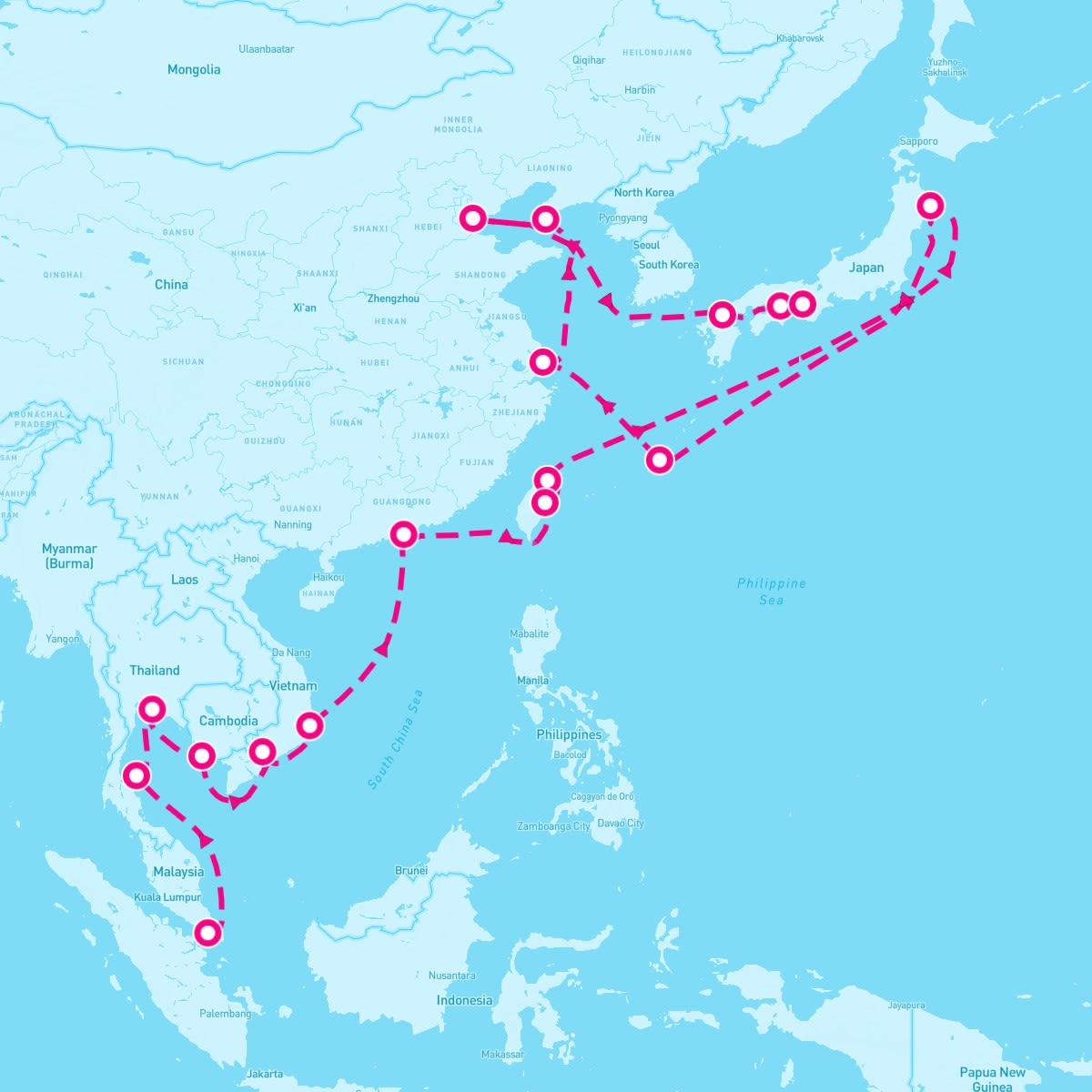 Regatta itinerary map for April 9, 2025 (29 nights)