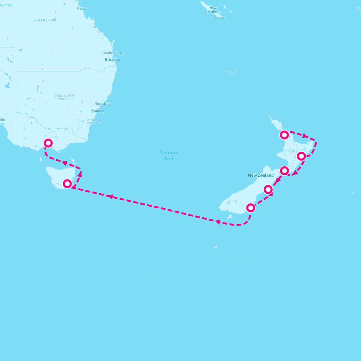 Resilient Lady itinerary map for February 2, 2024 (12 nights)