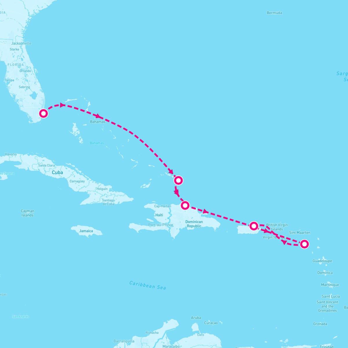Resilient Lady itinerary map for November 30, 2024 (6 nights)