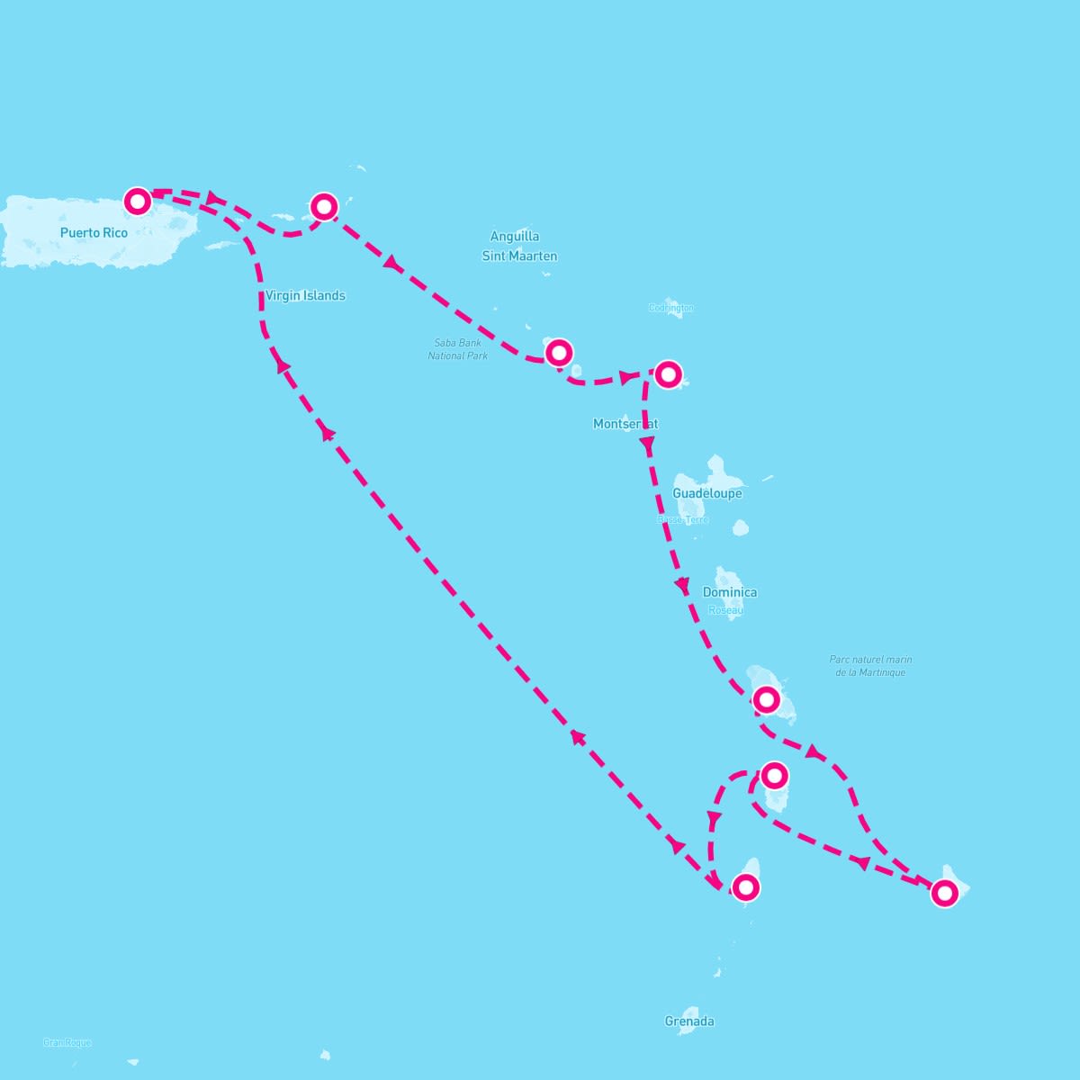Resilient Lady itinerary map for January 11, 2025 (10 nights)
