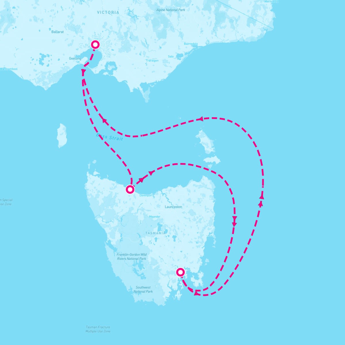 Resilient Lady itinerary map for February 14, 2025 (6 nights)