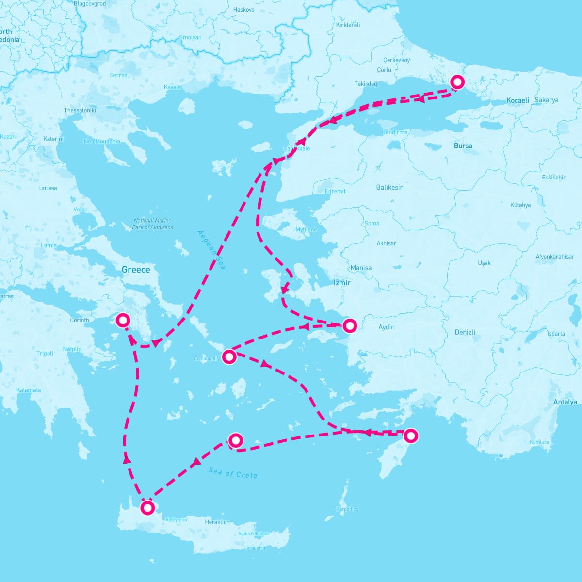 Resilient Lady itinerary map for August 10, 2025 (11 nights)